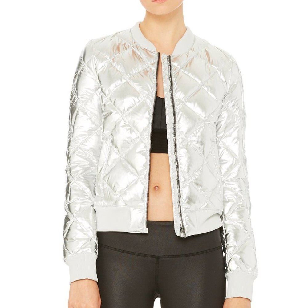 Alo Yoga Idol Bomber Silver Jacket